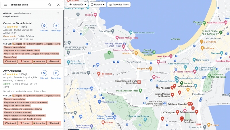 Así se muestran los resultados locales con GMB everywhere